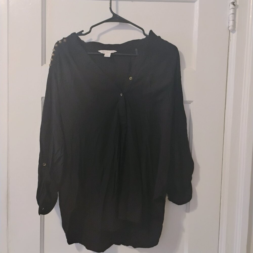 Women's black collared shirt with studs